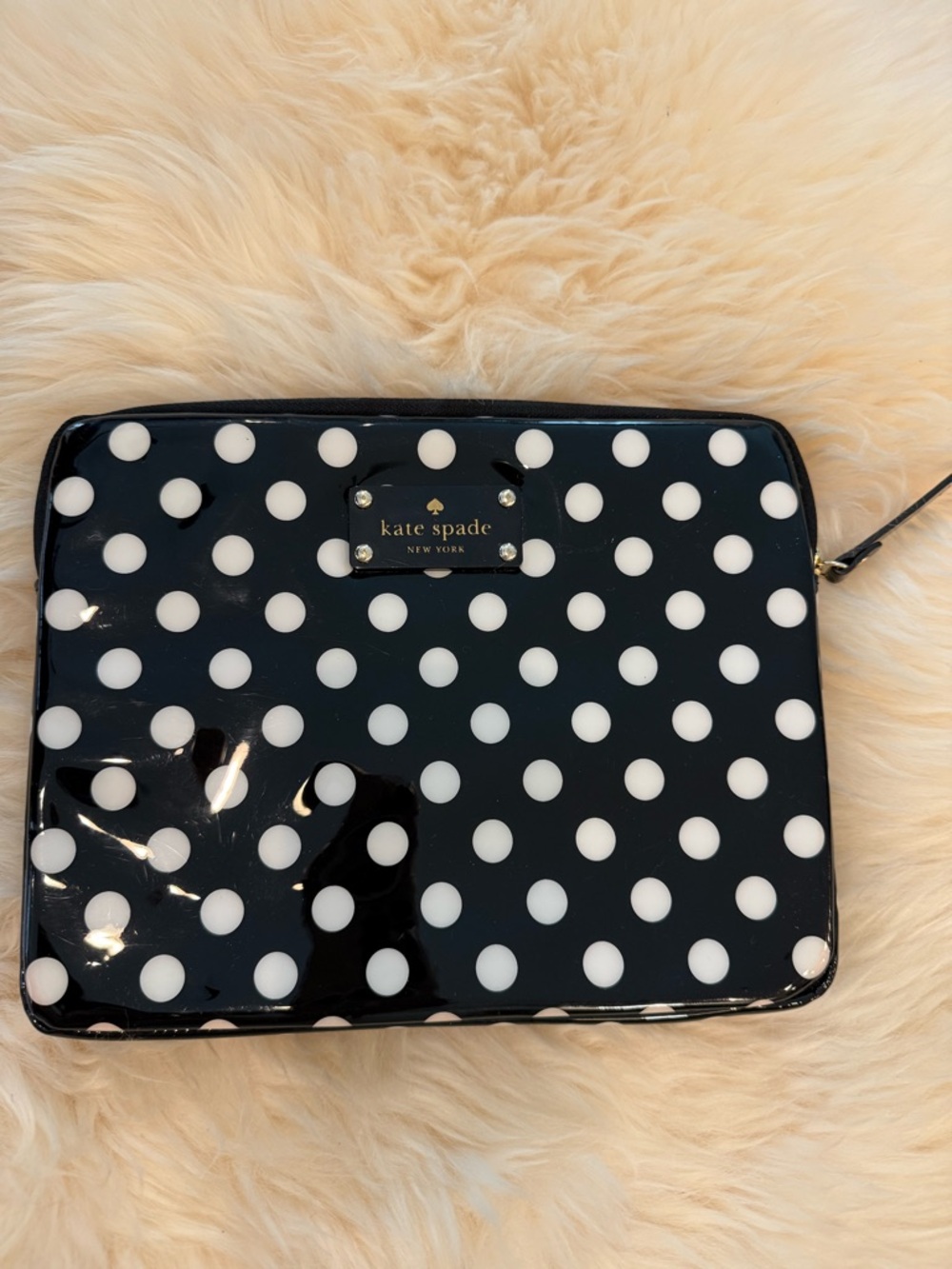 kate spade Black and White Polka Dot Patent I -Pad Sleeve with Gold Plaque